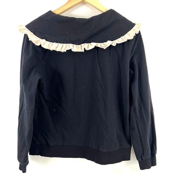 Anthro Current Air Collared Ruffle Sweatshirt Women Size Medium Black - Picture 3 of 10